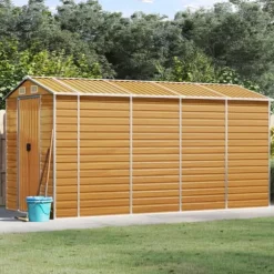 Trädgårdsskjul i galvaniserat stål - Förvaringslösning för verktyg | Färg: Ljusbrun | Storlek: 191x385x198 cm