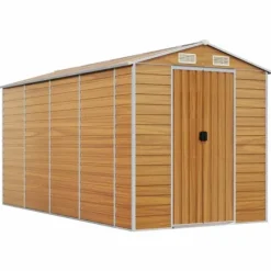 Trädgårdsskjul i galvaniserat stål - Förvaringslösning för verktyg | Färg: Ljusbrun | Storlek: 191x385x198 cm