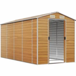 Trädgårdsskjul i galvaniserat stål - Förvaringslösning för verktyg | Färg: Ljusbrun | Storlek: 191x385x198 cm