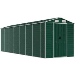 Trädgårdsskjul i galvaniserat stål - Utomhusförvaring | Färg: Grön | Storlek: 191x640x198 cm