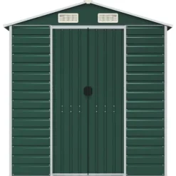 Trädgårdsskjul i galvaniserat stål - Utomhusförvaring | Färg: Grön | Storlek: 191x640x198 cm
