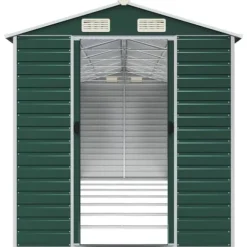 Trädgårdsskjul i galvaniserat stål - Utomhusförvaring | Färg: Grön | Storlek: 191x640x198 cm