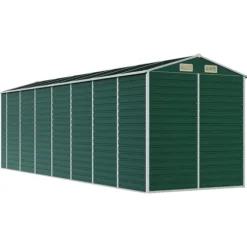 Trädgårdsskjul i galvaniserat stål - Utomhusförvaring | Färg: Grön | Storlek: 191x640x198 cm