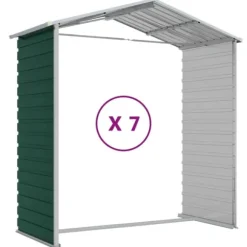 Trädgårdsskjul i galvaniserat stål - Utomhusförvaring | Färg: Grön | Storlek: 191x640x198 cm