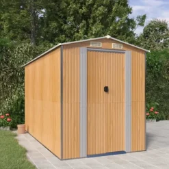 Trädgårdsskjul i galvaniserat stål - Rymligt förvaringsutrymme | Färg: Ljusbrun | Storlek: 192x357x223 cm