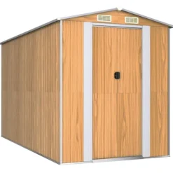 Trädgårdsskjul i galvaniserat stål - Rymligt förvaringsutrymme | Färg: Ljusbrun | Storlek: 192x357x223 cm