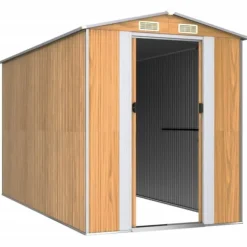 Trädgårdsskjul i galvaniserat stål - Rymligt förvaringsutrymme | Färg: Ljusbrun | Storlek: 192x357x223 cm