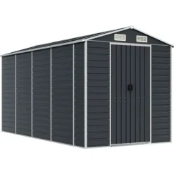 Trädgårdsskjul i galvaniserat stål | Antracit | Storlek: 191x385x198 cm