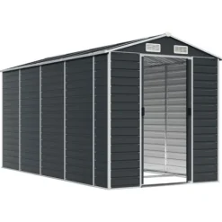 Trädgårdsskjul i galvaniserat stål | Antracit | Storlek: 191x385x198 cm