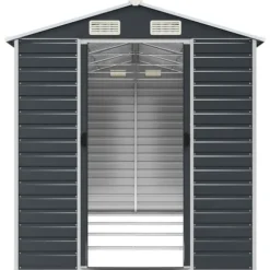 Trädgårdsskjul i galvaniserat stål | Antracit | Storlek: 191x385x198 cm