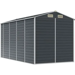 Trädgårdsskjul i galvaniserat stål | Antracit | Storlek: 191x385x198 cm