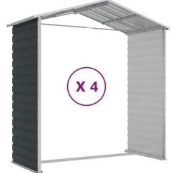 Trädgårdsskjul i galvaniserat stål | Antracit | Storlek: 191x385x198 cm