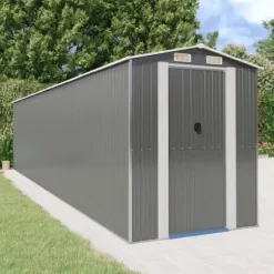 Trädgårdsskjul i galvaniserat stål - Rymlig förvaring för redskap | Färg: Ljusgrå | Storlek: 192x85x223 cm