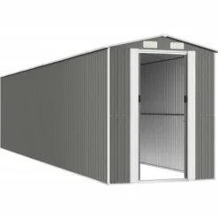 Trädgårdsskjul i galvaniserat stål - Rymlig förvaring för redskap | Färg: Ljusgrå | Storlek: 192x85x223 cm