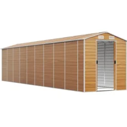 Trädgårdsskjul i galvaniserat stål - Robusta förvaringslösningar | Färg: Ljusbrun | Storlek: 191x81x198 cm