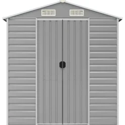 Trädgårdsskjul i galvaniserat stål - Utomhusförvaring | Färg: Ljusgrå | Storlek: 191x810x198 cm