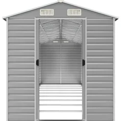 Trädgårdsskjul i galvaniserat stål - Utomhusförvaring | Färg: Ljusgrå | Storlek: 191x810x198 cm