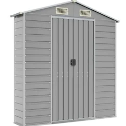 Trädgårdsskjul i galvaniserat stål - Utomhusförvaring | Färg: Ljusgrå | Storlek: 191x810x198 cm