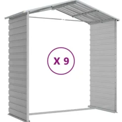 Trädgårdsskjul i galvaniserat stål - Utomhusförvaring | Färg: Ljusgrå | Storlek: 191x810x198 cm