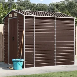 Trädgårdsskjul i galvaniserat stål - Förvaringslösning för verktyg | Färg: Brun | Storlek: 191x215x198 cm