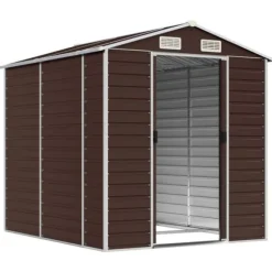 Trädgårdsskjul i galvaniserat stål - Förvaringslösning för verktyg | Färg: Brun | Storlek: 191x215x198 cm