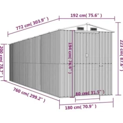 Trädgårdsskjul i mörkbrun galvaniserat stål - Förvaring för redskap | Storlek: 192x772x223 cm | Färg: Mörkbrun