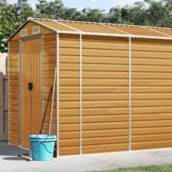 Trädgårdsskjul ljusbrun 191x810x198 cm galvaniserat stål