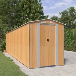 Trädgårdsskjul ljusbrun 192x772x223 cm galvaniserat stål