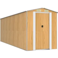 Trädgårdsskjul ljusbrun 192x606x223 cm galvaniserat stål