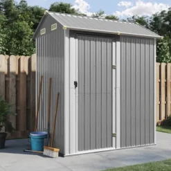 Trädgårdsskjul ljusgrå 192x152,5x237 cm galvaniserat stål