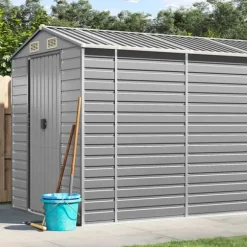 Trädgårdsskjul ljusgrå 191x470x198 cm galvaniserat stål