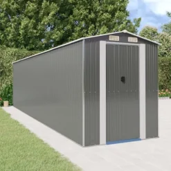 Trädgårdsskjul ljusgrå 192x772x223cm galvaniserat stål