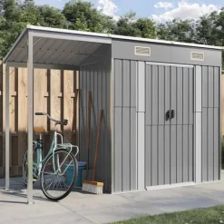 Trädgårdsskjul med förlängt tak ljusgrå 277x107x181 cm stål