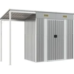 Trädgårdsskjul med förlängt tak ljusgrå 277x107x181 cm stål