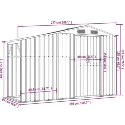 Trädgårdsskjul med ventilering - Robust förvaring i galvaniserat stål | Färg: Grå | Storlek: 277x93x179 cm