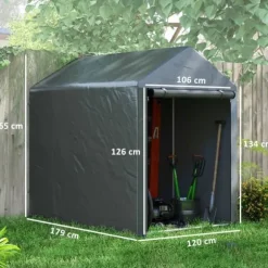 Trädgårdsskjul/lager­tält, robust och vädertåligt, stålram, 1,2×1,8×1,6 m, mörkgrå