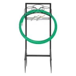 Trädgårdsslanghållare - Fristående slangställ - Järn - Med jordspett - Belastning 22,68 kg - Mått 38×18×86 cm - Totalhöjd 106 cm - Svart