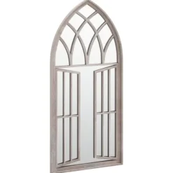 Trädgårdsspegel i järn med rosteffekt - Antik design för utomhusbruk | Storlek: 100x45 cm | Färg: Sand