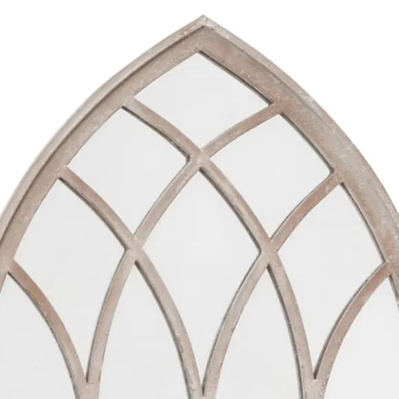 Trädgårdsspegel i järn med rosteffekt - Antik design för utomhusbruk | Storlek: 100x45 cm | Färg: Sand