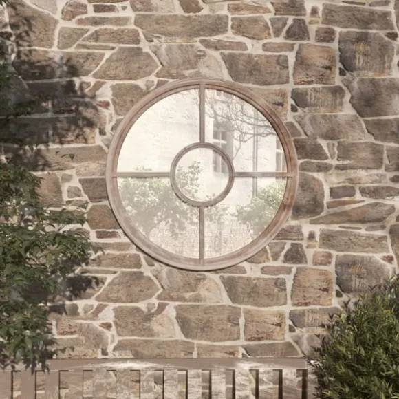 Trädgårdsspegel sandfärgad 40x4 cm rund järn för utomhusbruk