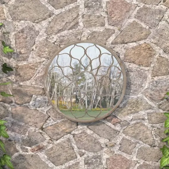 Trädgårdsspegel sandfärgad 40x3 cm rund järn för utomhusbruk