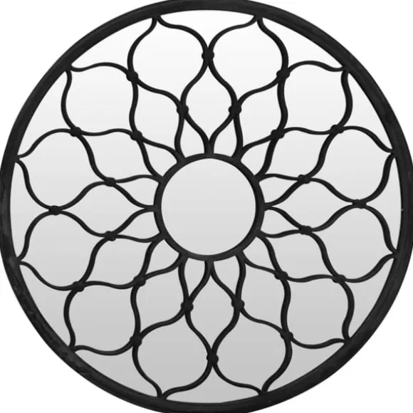 Trädgårdsspegel svart 40x3 cm rund järn för utomhusbruk