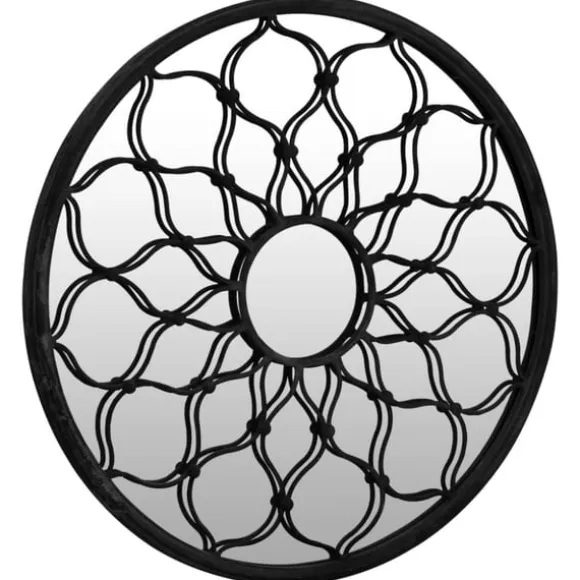 Trädgårdsspegel svart 40x3 cm rund järn för utomhusbruk
