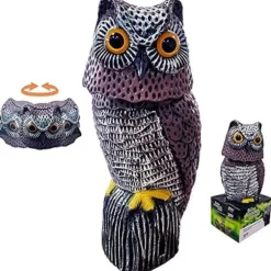Trädgårdsstaty - EDM - Uggla - Svängbart huvud - Fågelmönster - Flerfärgad