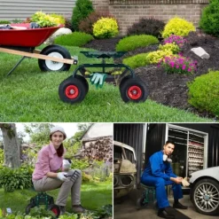 Trädgårdsstol med förvaring, 45-54x42x81 cm, Grön