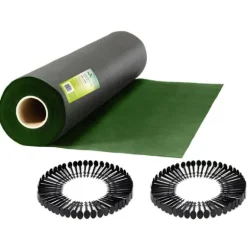 Trädgårdstextil 1,6 m x 100 m 90 g/m2 + 100 Plonos-nålar - svart och grön
