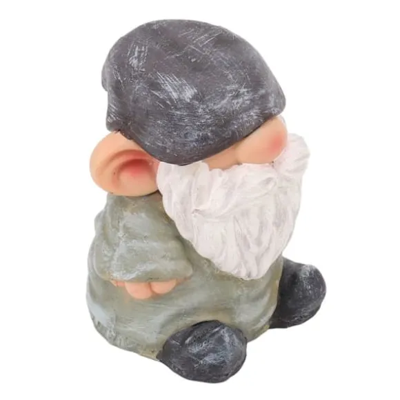 Trädgårdstomtarfigur i retrostil för uteplatsdekor - stabil hartsstruktur, platt huvudgrön