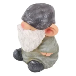 Trädgårdstomtarfigur i retrostil för uteplatsdekor - stabil hartsstruktur, platt huvudgrön