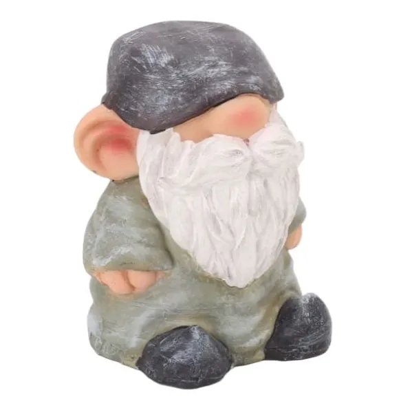 Trädgårdstomtarfigur i retrostil för uteplatsdekor - stabil hartsstruktur, platt huvudgrön