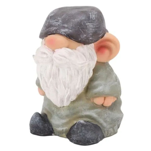 Trädgårdstomtarfigur i retrostil för uteplatsdekor - stabil hartsstruktur, platt huvudgrön